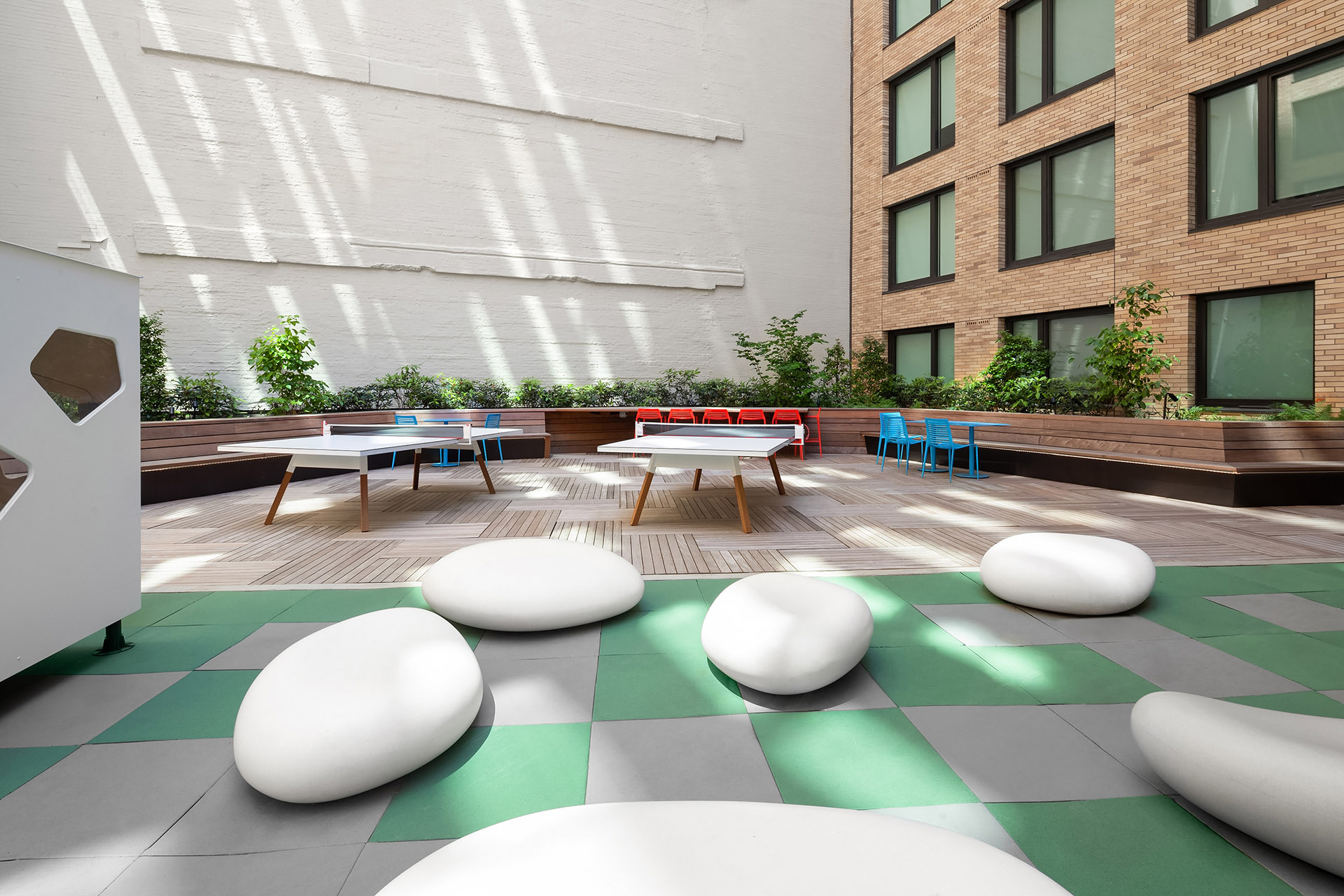 The Pierrepont Courtyard Featuring ample seating space, Ping Pong Tables and a play area for children